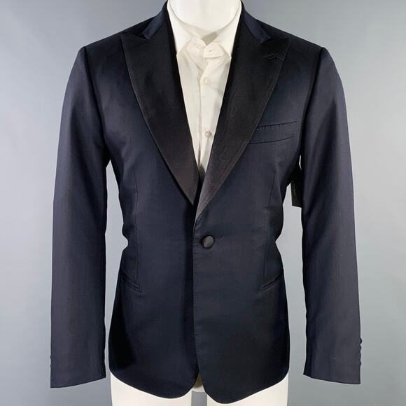 BRIONI Size 40 Regular Navy Black Two Toned Wool Peak Lapel Sport Coat - Picture 1 of 9